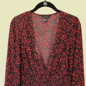 Cute Red and Black Floral Midi Dress